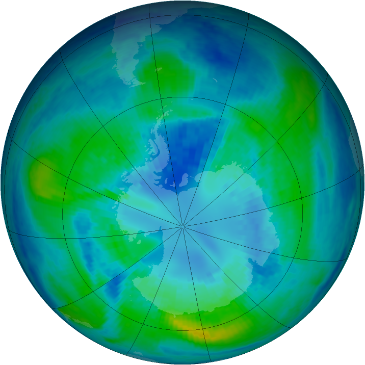 Antarctic ozone map for 07 April 2004
